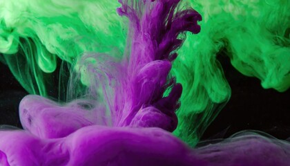 Abstract Swirling Purple and Green Ink in Water Artistic Fluid Paint Background