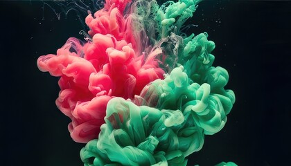 Obraz premium Abstract Swirling Pink and Teal Ink Underwater Art Photography Fluid Design