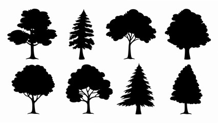 Fototapeta premium set of different tree silhouette vector on white background