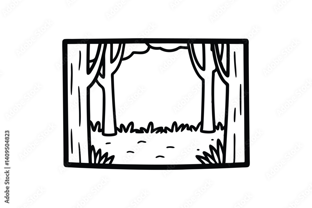 Aufkleber minimalist forest outline vector illustration with trees grass and open space design for creative pr