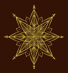 Obraz premium Golden ornate eight-pointed star on brown background