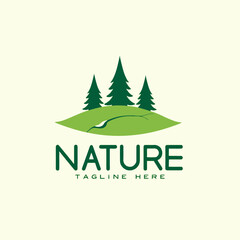 Green Nature Logo with Trees and Leafy Hill