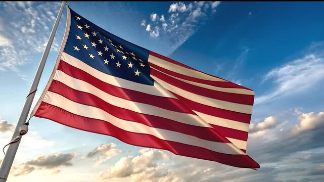 American flag and blue sky, flag animation
