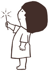 Cute black and white  kid  play firework  illustration kid . Minimal retro wood cut style.