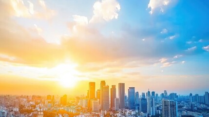 Obraz premium Sunrise over urban skyline cityscape high-resolution photography modern architecture aesthetic viewpoint urban landscape concept