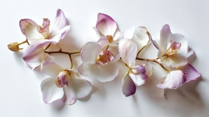 Fototapeta premium Delicate white and purple orchid with soft petals on a clean background.