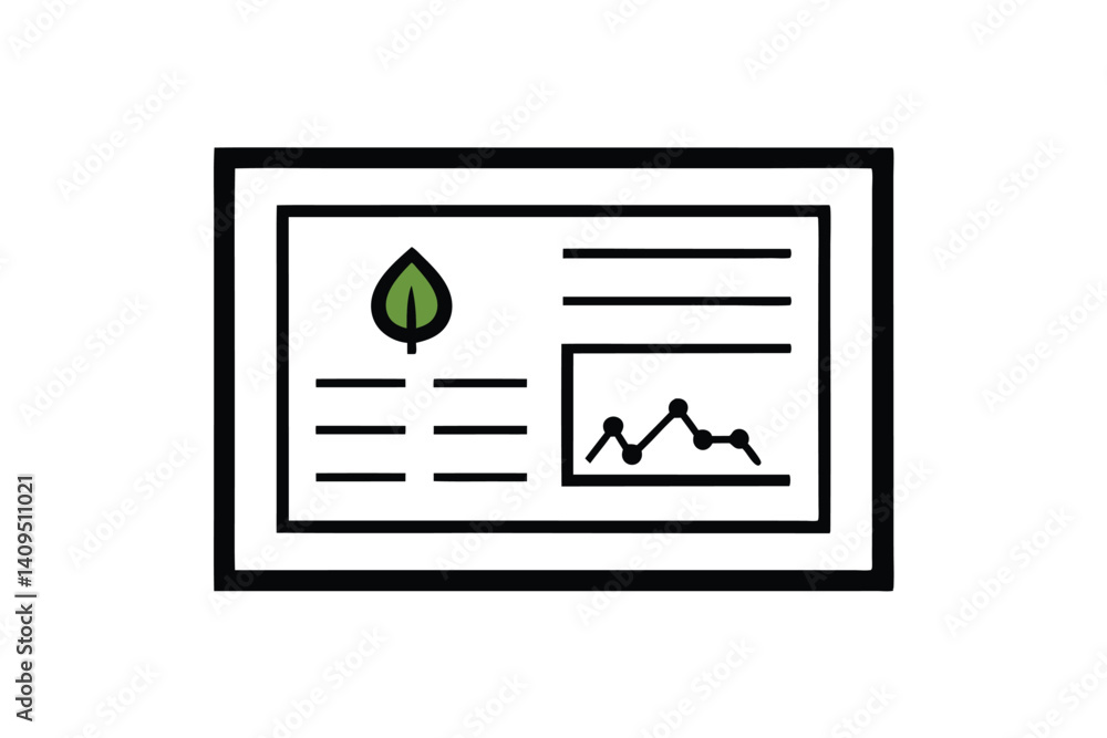 Poster ecology report document with green leaf and business growth data graph representation inside of rect
