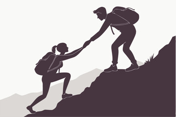 Hiking and Teamwork Silhouette Illustrations &ndash; Mountain Climbing, Adventure Trekking & Outdoor
