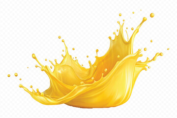 realistic 3d splash of mango or orange juice, flying yellow on the air cut out  isolated on white background
