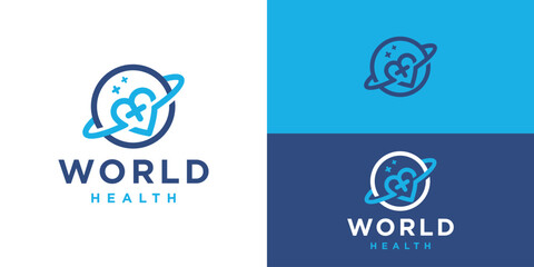 Creative world health logo template. Global health logo design vector illustration.