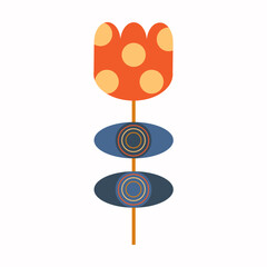 Stylized Abstract geometric flower in a minimalist style.  Modern vector illustration in bright colors and with original texture. Perfect for prints, decor, stickers, boho interiors, children's design