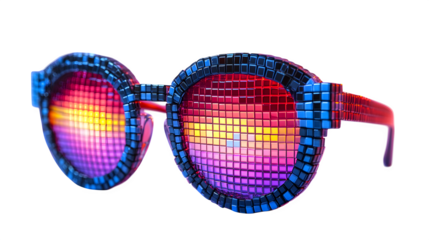 Pixelated 8-bit sunglasses, blocky retro style, isolated on white background