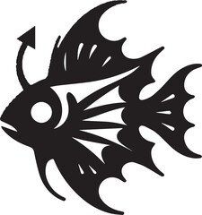 Anglerfish Silhouette: A stark monochrome depiction of an anglerfish, showcasing its unique bioluminescent lure and distinctive silhouette, ideal for marine, underwater, and artistic projects.