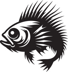 Sea Creature Silhouette: A striking black and white illustration of a fish in a dynamic pose, featuring bold lines and intricate details