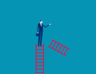 Fototapeta premium Breakage of ladder for businessman to climb upwards, Loss of direction and ladder to move forward