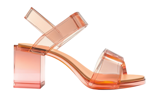 Chic peach transparent block heel sandals summer style statement modern on transparent background