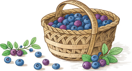Blueberry Illustration vector design, Blueberry in wicker basket in isolated background vector design