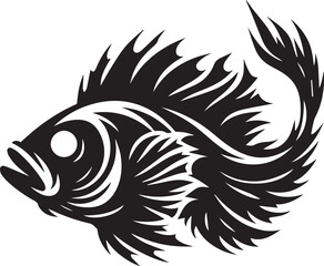 Inkblot Fish: A stark monochrome illustration of a single fish with unique stylized design and a strong aesthetic, creating a striking contrast and minimalist aesthetic.
