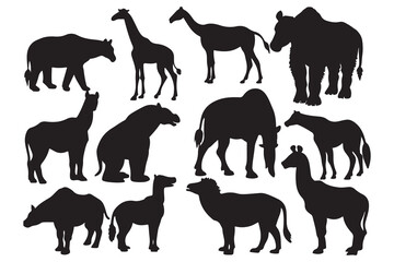 African Safari Animal Silhouettes Collection, Wildlife Vector Clipart Bundle, Black Silhouette Icons of Safari Animals