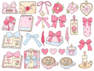 Romantic Books and Bows Clipart . Girly Bookish set