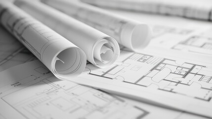 Close-up of new house plans and blueprints.