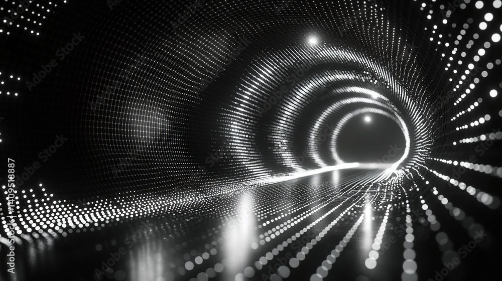 Poster abstract futuristic tunnel background with glowing dots and lines future technology concept
