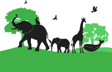 Biological diversity illustration. Earth with Wildlife and Tree illustration for environment, ecology awarness. Vector isolated