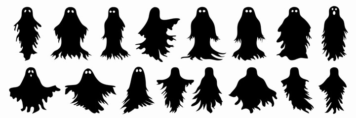 Ghost halloween horror silhouettes set