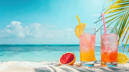 Obraz premium Summer vacation concept with beach and cocktails.