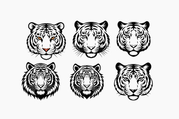 Tiger Face Vector Set – Fierce Wild Animal Illustrations in Modern Style.