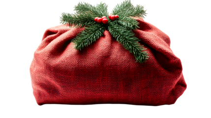 Red Santa gift sack on white background, HD realistic