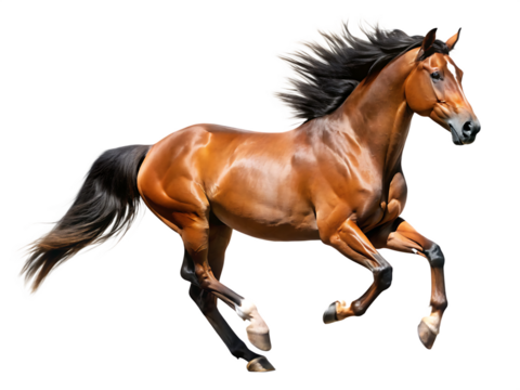 brown running horse isolated on white background PNG ,AI GENERATED