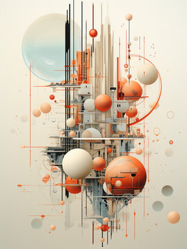 Abstract futuristic city architecture in muted orange and cream representing an advanced urban vision with copy space.