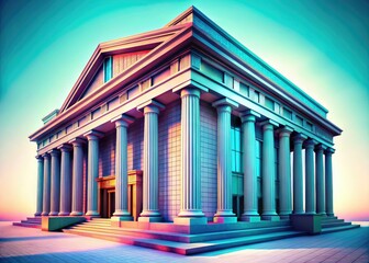 High-tech architecture houses a modern bank, blending vintage aesthetics with 3D photography for futuristic finance.