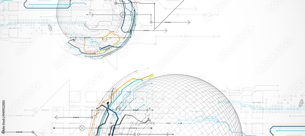 Leinwandbilder Abstract circuit board background with sphere. Hi-tech digital technology concept. Vector.