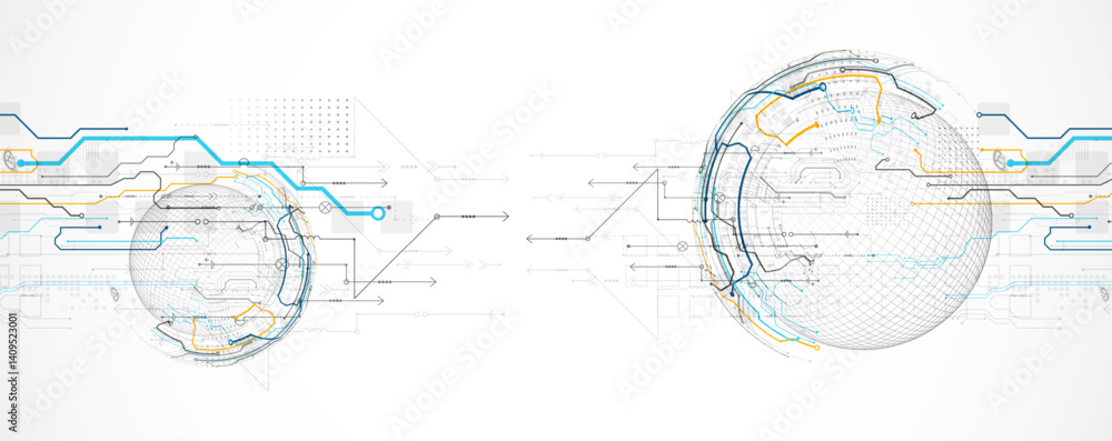 Poster Abstract circuit board background with sphere. Hi-tech digital technology concept. Vector.