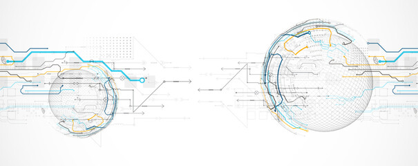 Obraz premium Abstract circuit board background with sphere. Hi-tech digital technology concept. Vector.