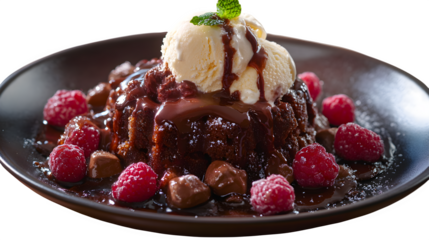 Chocolate lava cake with molten center and vanilla ice cream