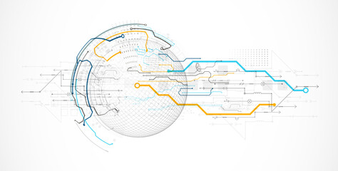 Obraz premium Abstract circuit board background with sphere. Hi-tech digital technology concept. Vector.