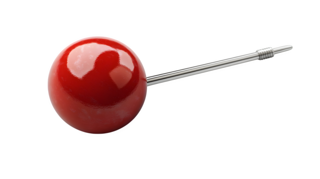 Red pin stationary item isolated on white background, HD and realistic