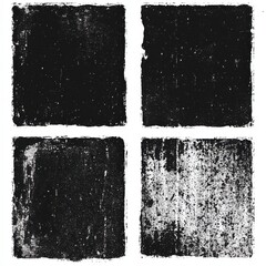 Overlay textures set stamp with grunge effect. Old damage Dirty grainy and scratches. Set of different distressed black grain texture. Distress overlay vector textures.