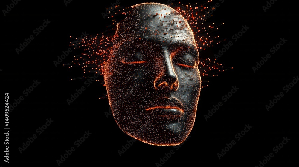 Poster abstract digital human face. artificial intelligence concept of big data or cyber security. 3d illus