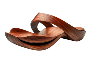 Intricate Wooden Sculpture Swirling Forms Rich Reddish Brown Hues Dark on transparent background