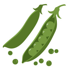 Fresh Green Pea Pod Illustration with Scattered Peas