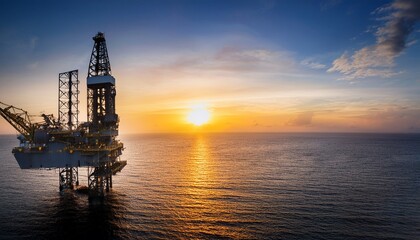 Obraz premium Silhouette of oil rigger from a far at sunset 