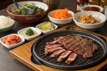 Korean BBQ beef with banchan