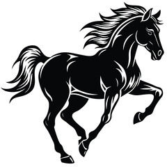 Majestic Stallion, Black Silhouette Galloping Horse, Equestrian Art, Isolated, Elegant