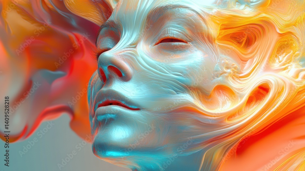 Poster abstract digital human face. artificial intelligence concept of big data or cyber security. 3d illus