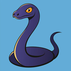 Cartoon snake in purple on a blue background