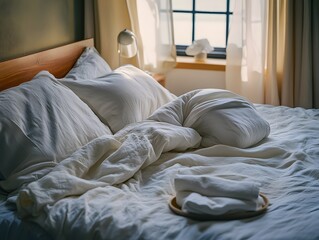 Cozy Minimalist Bedroom with Luxurious Bedding and Natural Light for Ultimate Relaxation